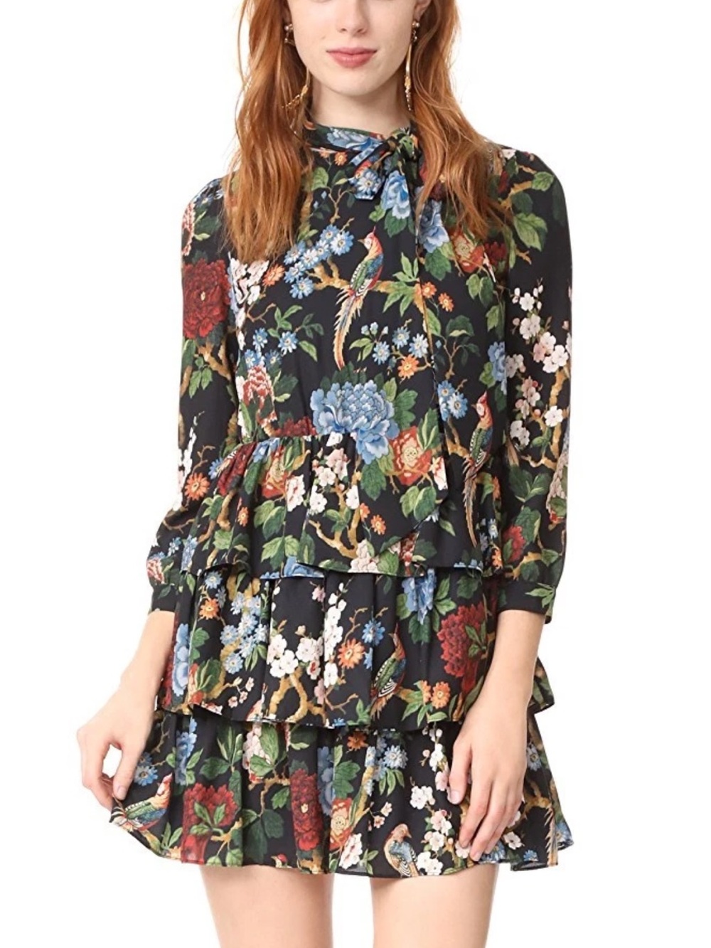 Alice + Olivia Breann Chinoiserie Garden Floral Tiered Bow Neck
Dress Size 6
